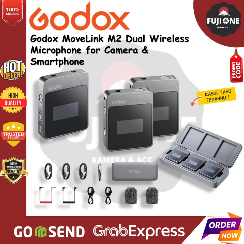 Jual Godox MoveLink M2 Dual Wireless Microphone for Camera & Smartphone
