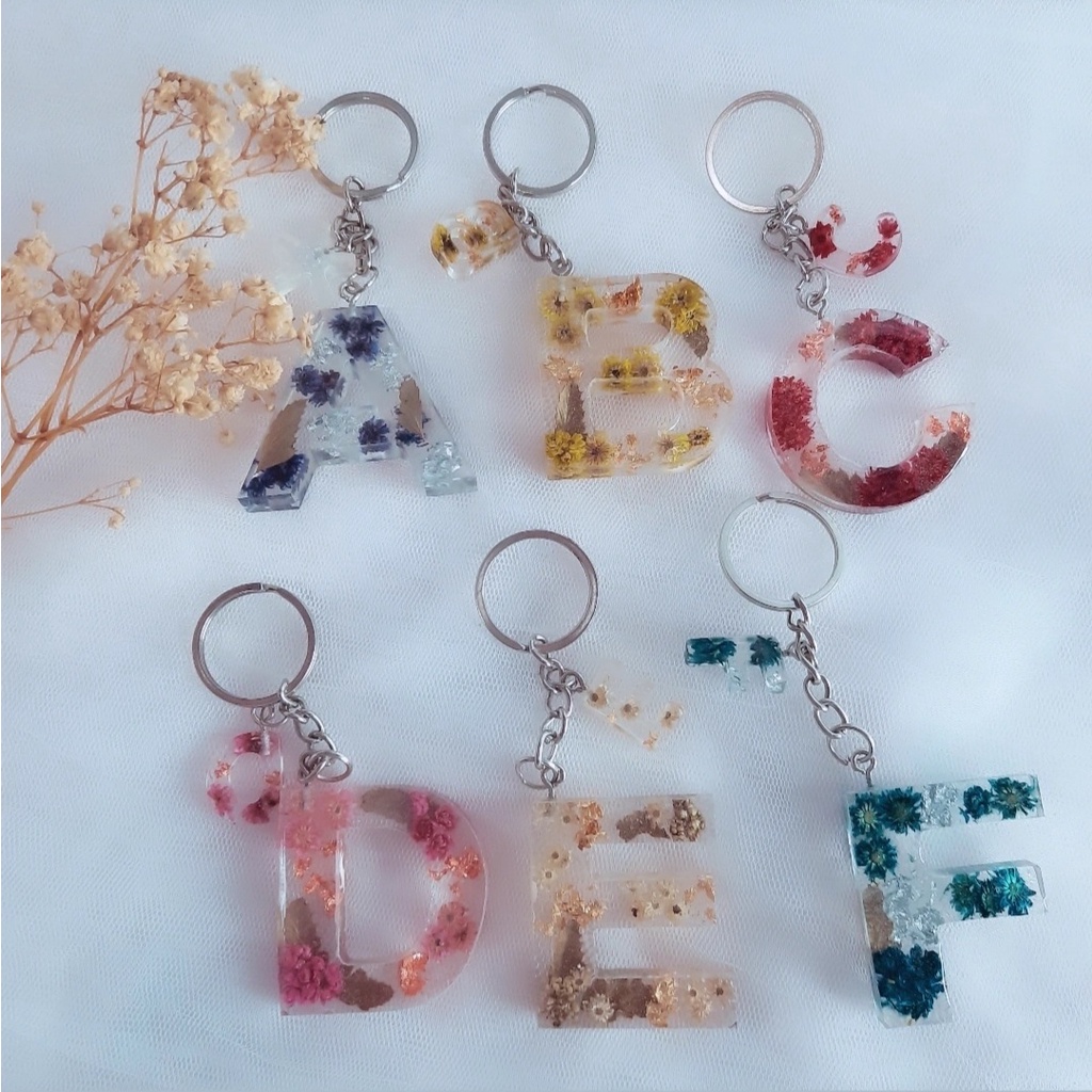 Jual Custom Flower Edelweiss Resin Keychain | Gantungan Kunci Huruf ...