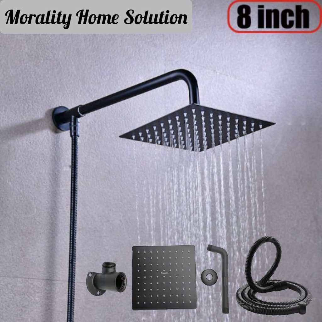 Jual Paket Wall Shower murah stainless Kotak Hitam 8 inch 20cm ...
