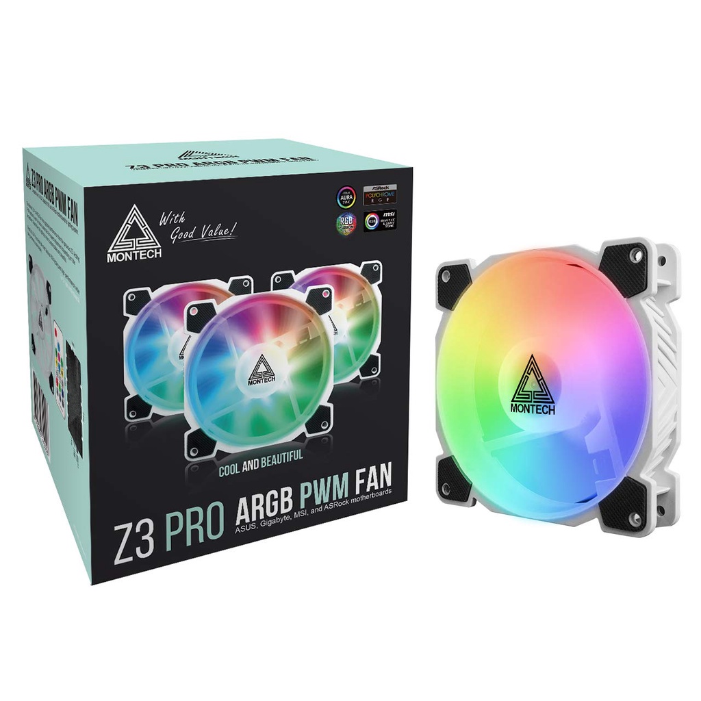 Jual Montech Z3 Pro 3 in 1 ARGB PWM Fan 120mm | Addressable RGB 120 mm ...