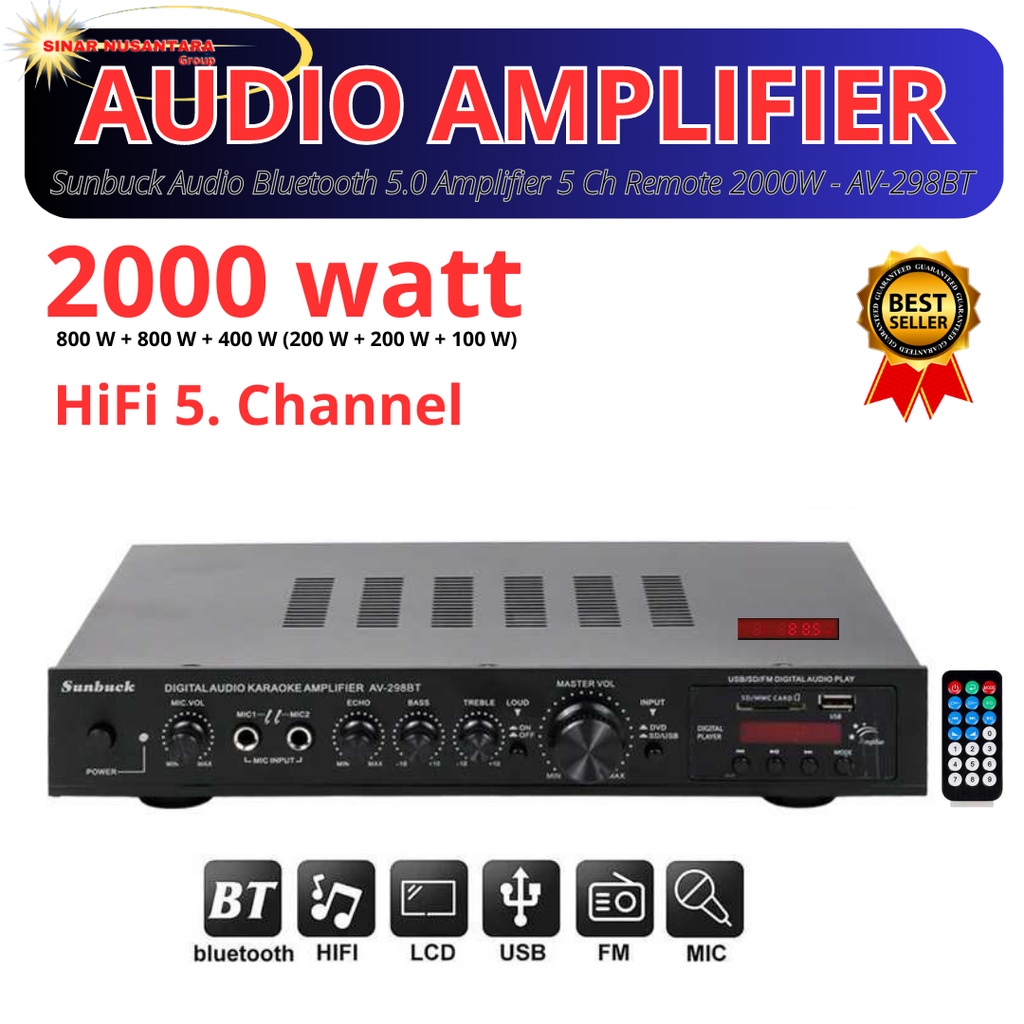 Jual [SN] AMPLI MASJID Sunbuck Audio Bluetooth 5.0 Amplifier 5 Ch ...