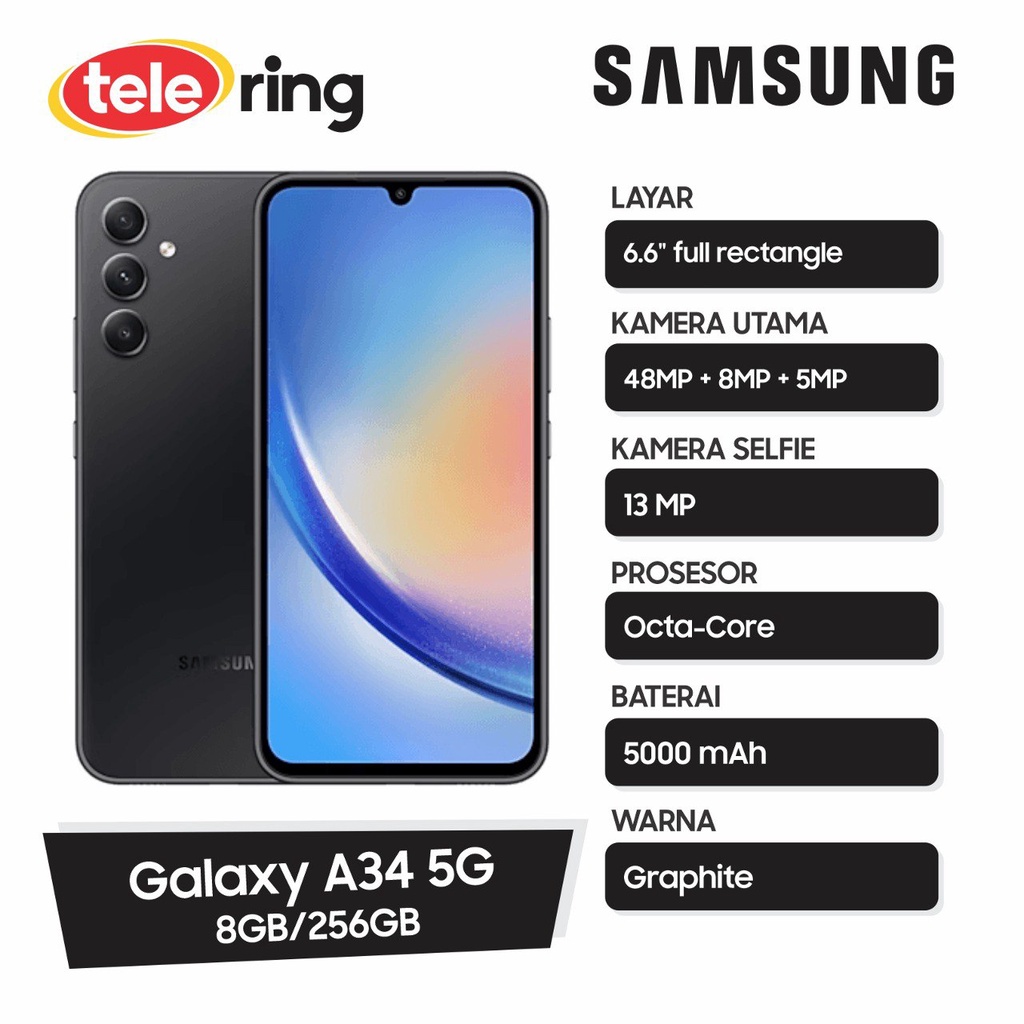 Jual Samsung Galaxy A34 5G 8/256GB Awesome Graphite | Shopee Indonesia