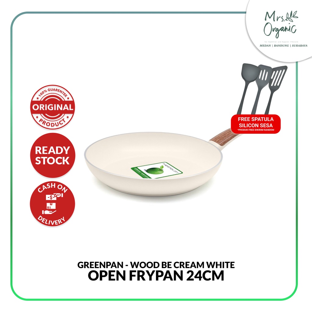 Jual GreenPan Wood Be Cream White Open Frypan 24 cm x 45 mm Shopee