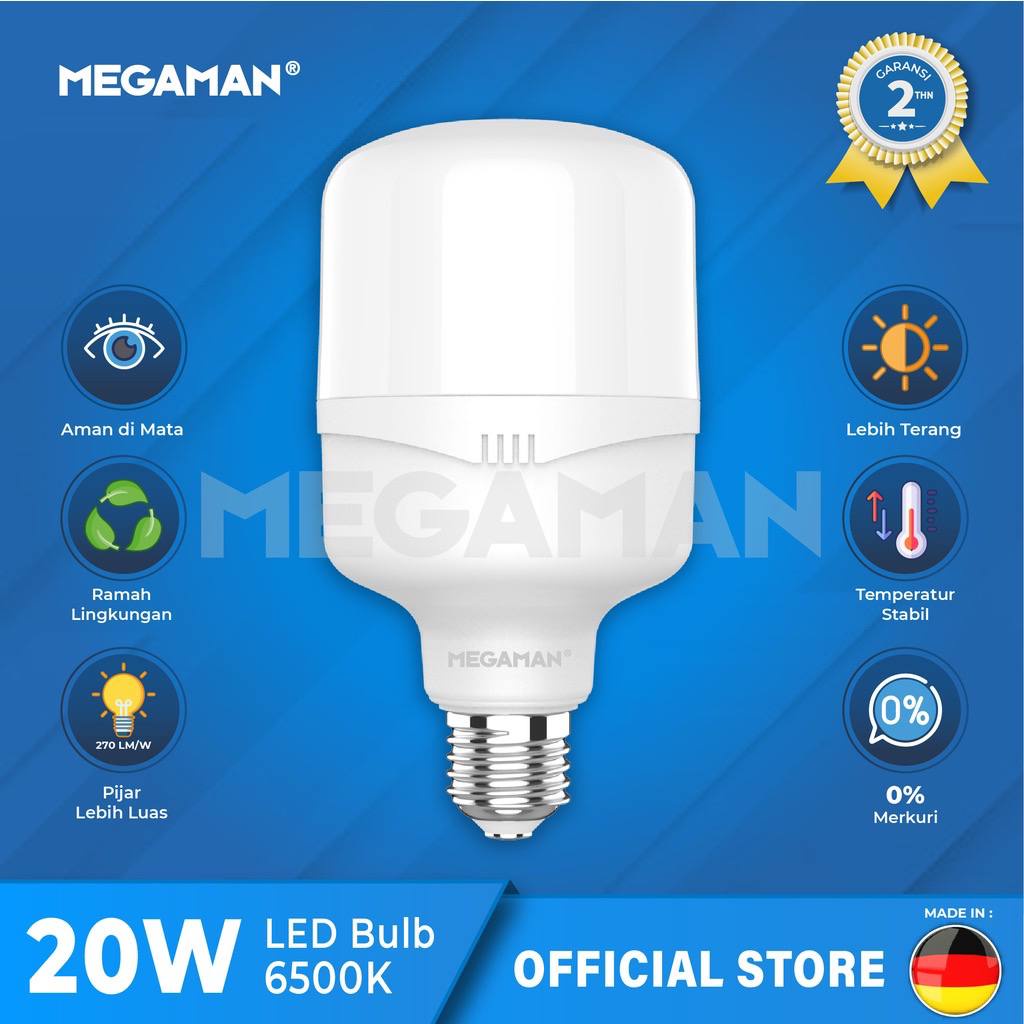 Jual BOHLAM LAMPU LED MEGAMAN T Bulb 20 WATT Cahaya Putih 20W | Shopee ...