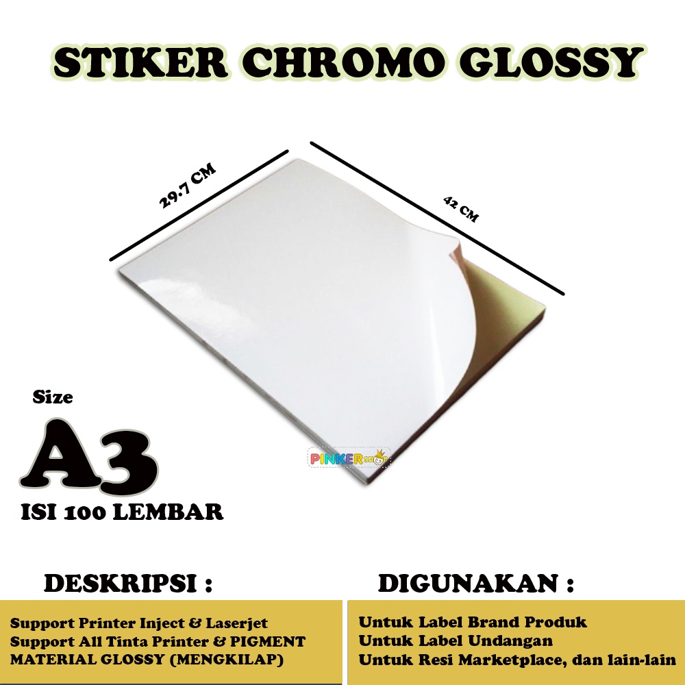 Jual Kertas Sticker A3 Glossy Isi 100 Lembar Kertas Sticker Chromo A3