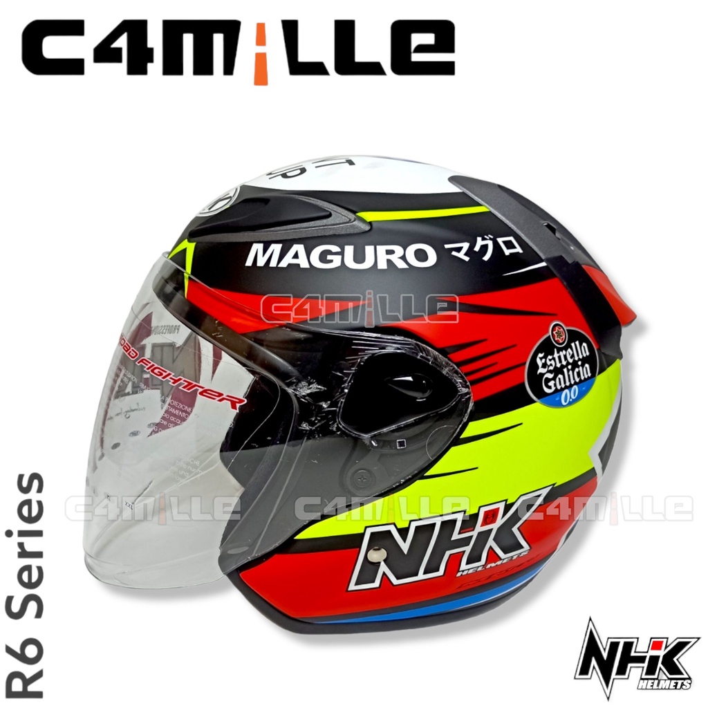 Jual HELM NHK R6 GP EDITION SERGIO BLACK DOFF HALF FACE | Shopee Indonesia