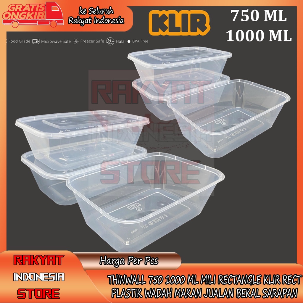 Jual Rectangle Klir Rect Thinwall 750 Ml 1000 Ml Mili Tempat Makan Penyimpanan Plastik 6428