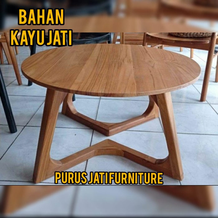 Jual Pj Meja Tamu Kopi Coffee Table Kayu Jati Model Bulat Terbaru Harga Murah Belum Finishing