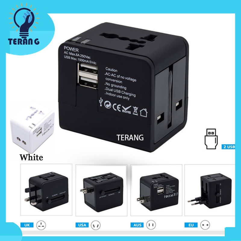 Jual Universal Travel Adaptor 2.1A Fast charging Colokan adapter Dual ...