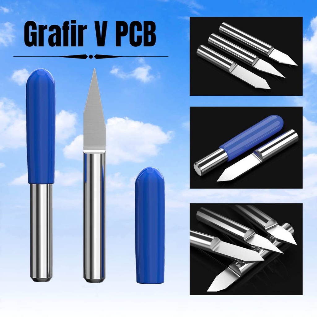 Jual Ms7 Grafir V PCB engraving router bit shank 3.175 mm tip 0.1 mm ...