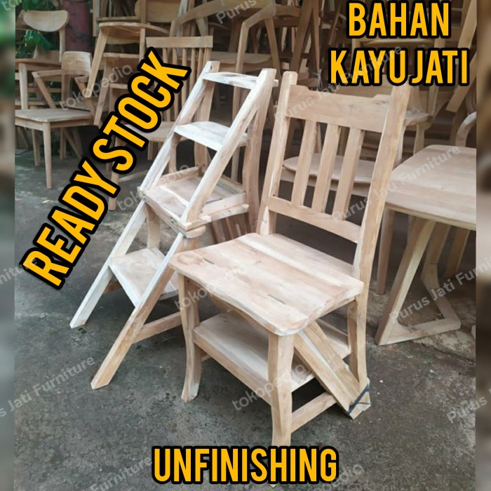 Jual PJ1 Kursi Tangga Lipat Kayu Jati Unfinish Kokoh Harga Murah ...