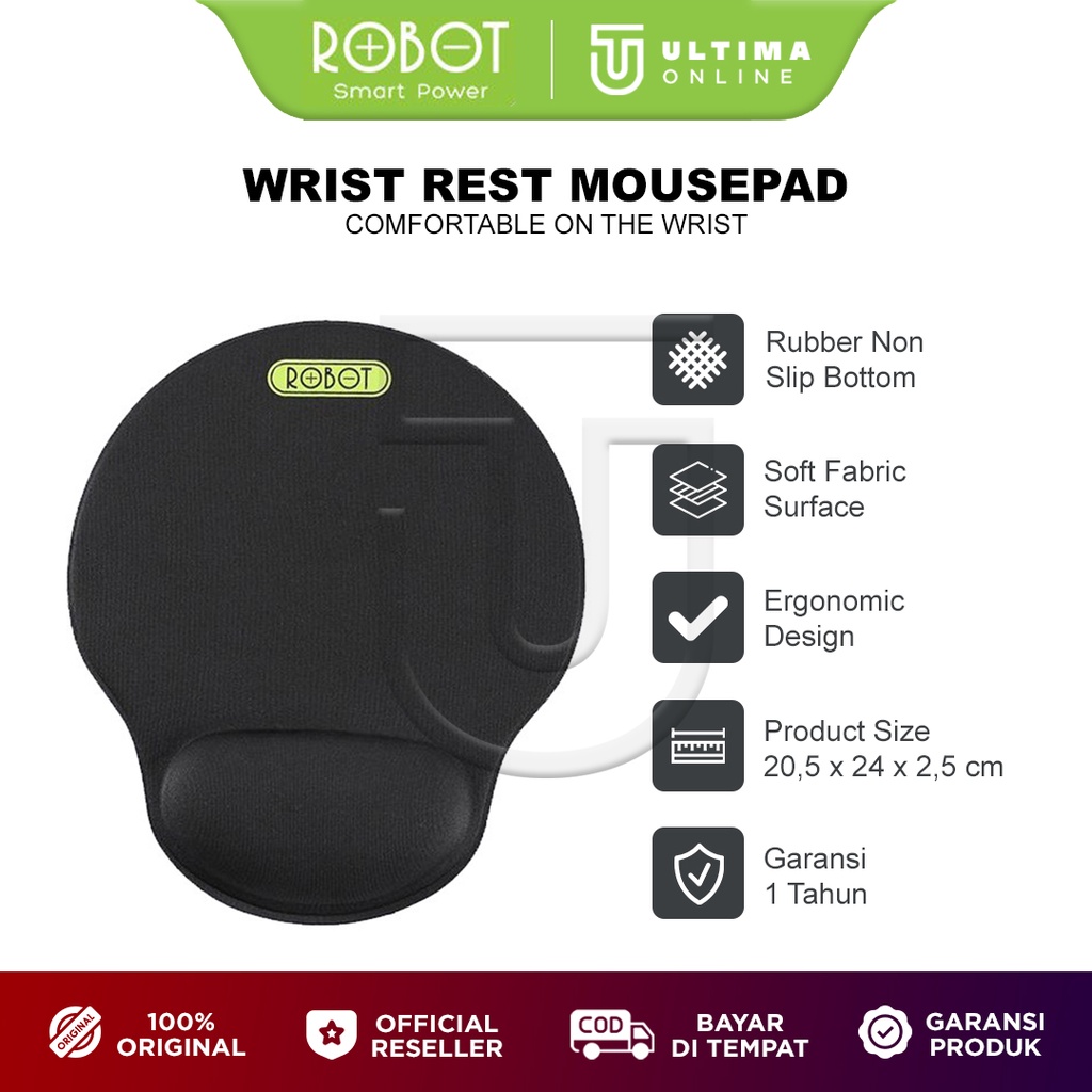 Jual ROBOT RP02 Mousepad Mouse Pad Ergonomic Wrist Rest Hitam Anti-Slip ...