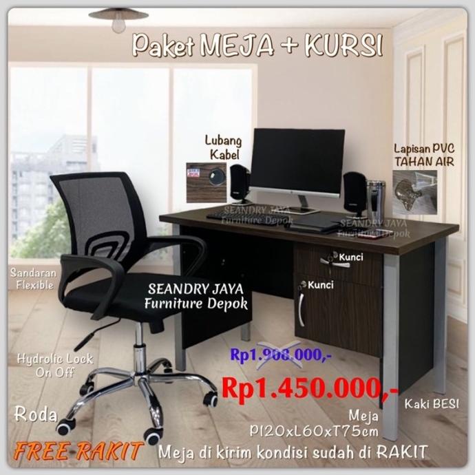 Jual Kursi Kerja Paket Meja Kerja Pvckursi Kantor Putar Hidroliktahan Airkaki El09i09a82l 5123