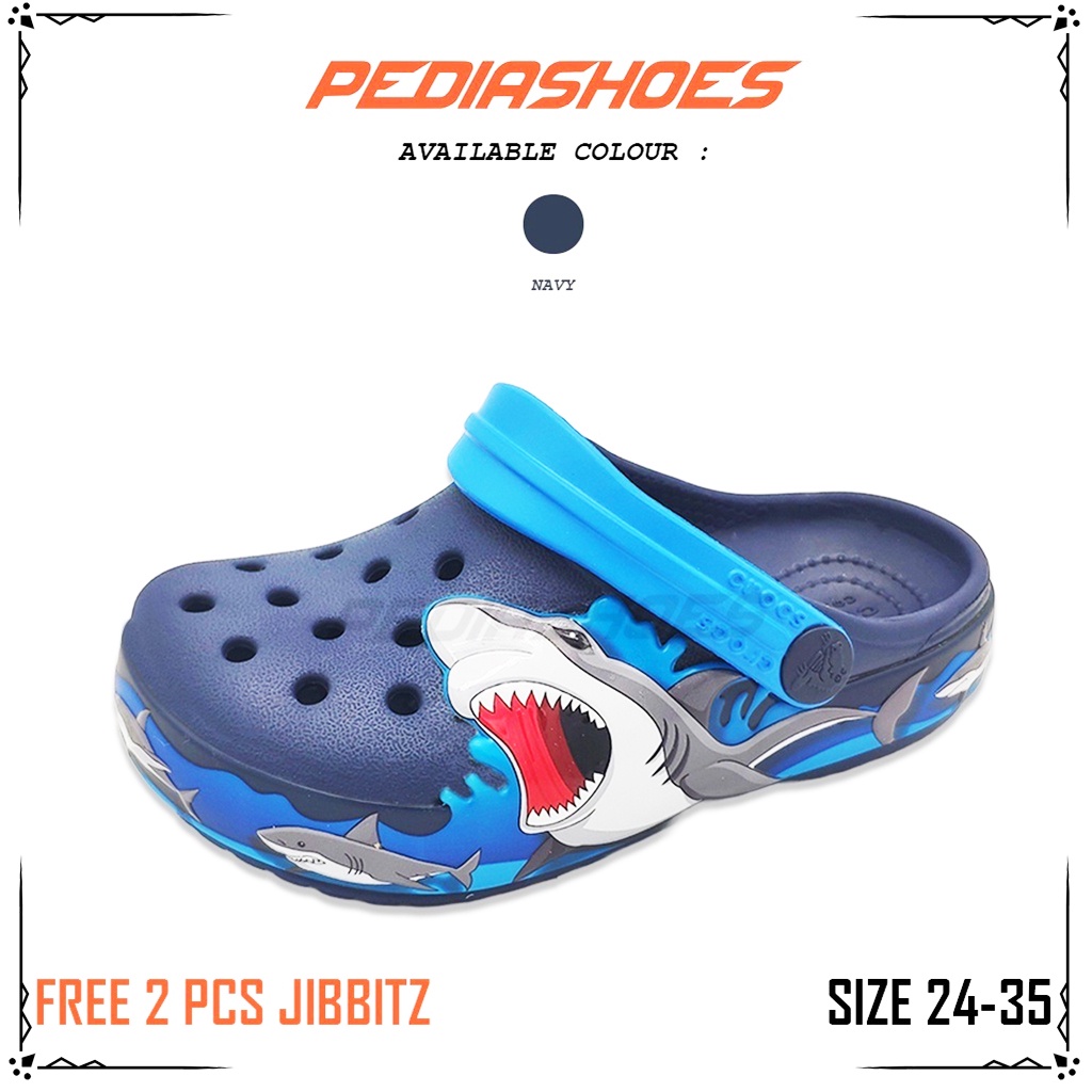 Jual Crocs Fun Lab Shark Sandal Crocs Anak Shark Original - Navy ...