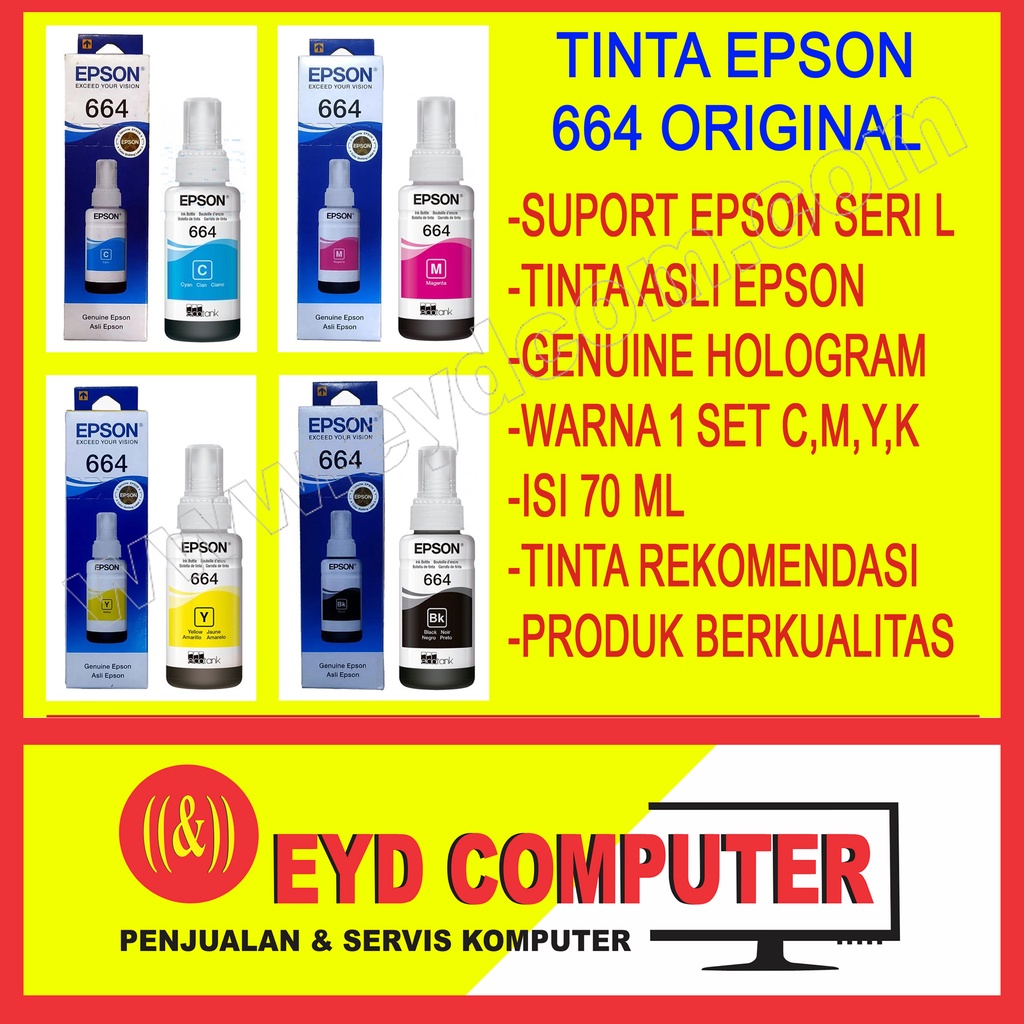 Jual Tinta Epson Original 664 70ml 1set Cyan Magenta Yellow Black Ori Printer Biru Reffil Botol 4744