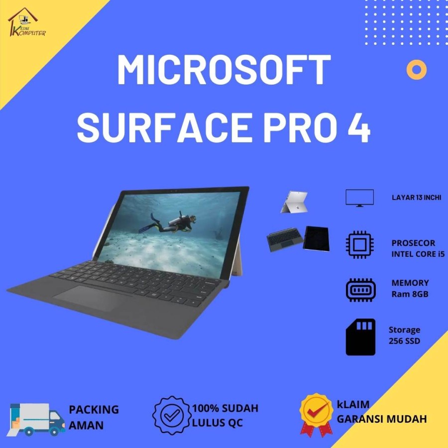 Jual MICROSOFT SURFACE PRO 4 INTEL CORE i5 RAM 8 SSD 256 MULUS