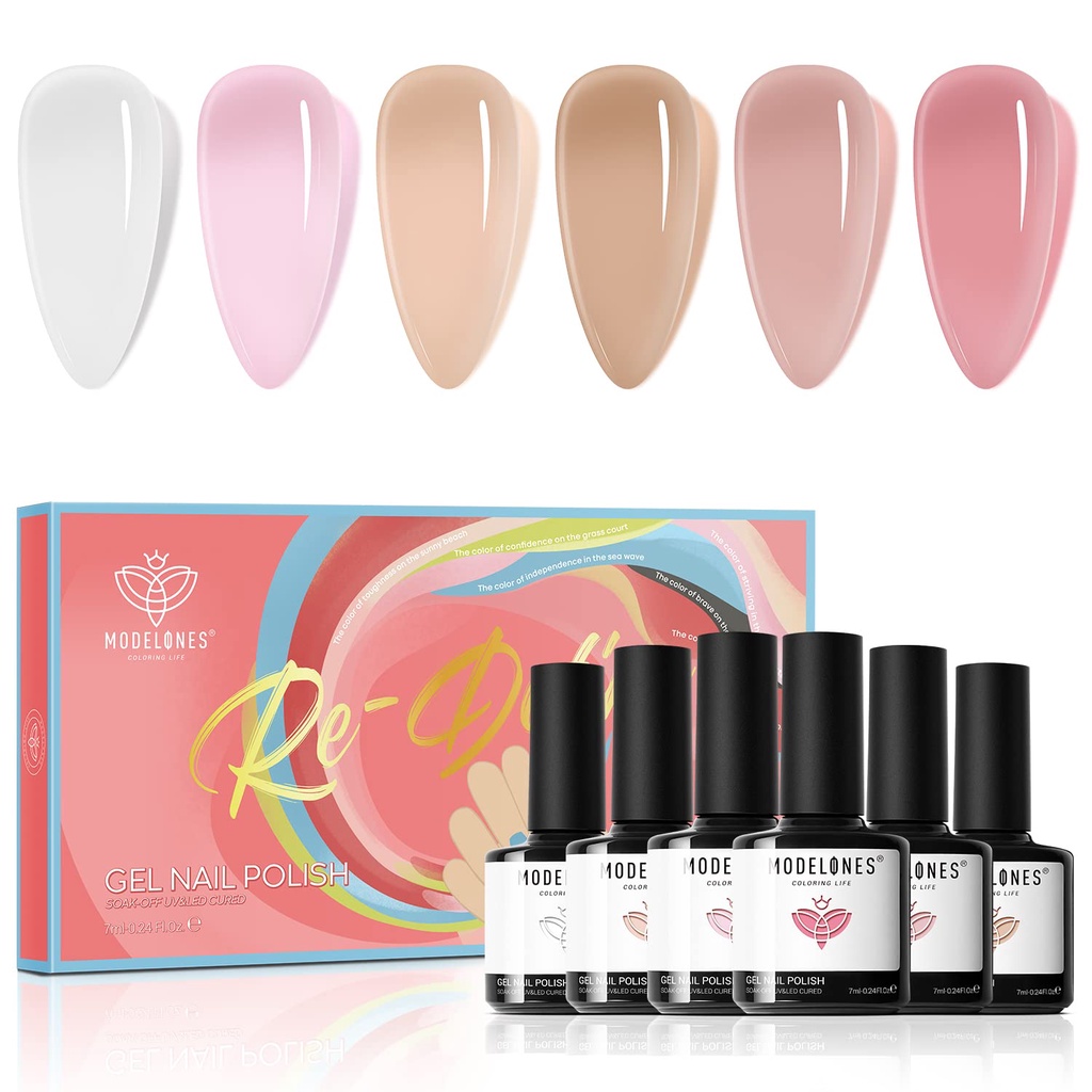 Jual Modelones Gel Nail Polish Set Warna Nude Neutral Gel Polish Nude Pink Skin Tone Glitter