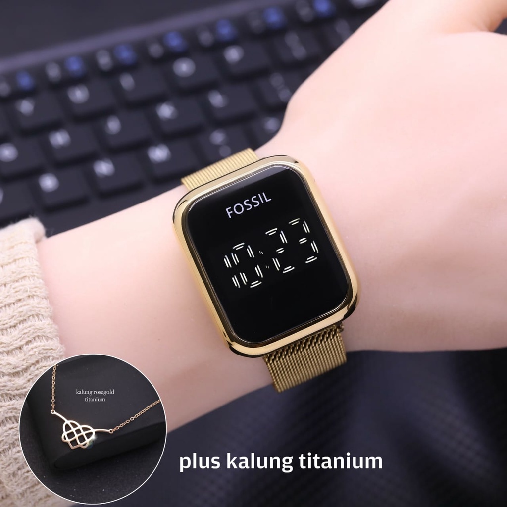 Jual PAKET Jam Tangan Wanita Fss K387R LED Digital Plus Kalung Tanggal ...