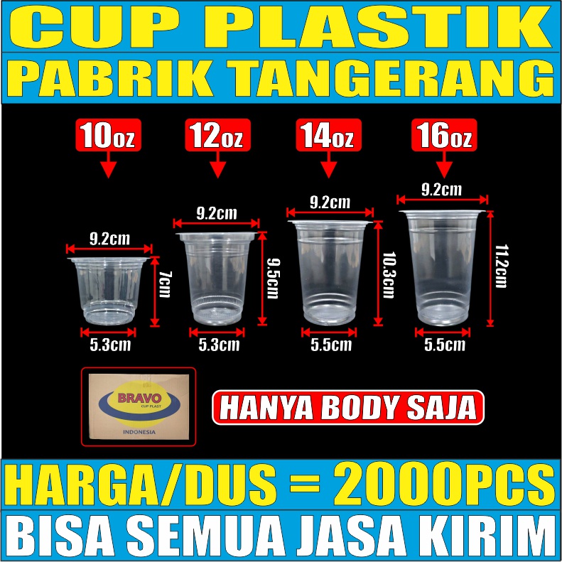 Jual Gelas Plastik Bening Rata Uk 10oz 12oz 14oz 16oz Cup Kopi Pop Ice Dus Rata Oval Semua Exp 0035