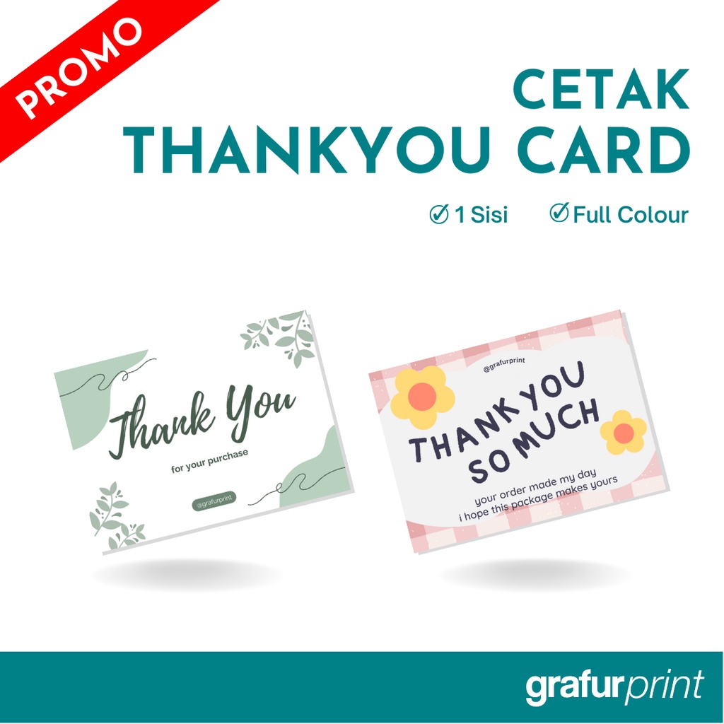 Jual Cetak Thankyou Card Custom 1 Sisi Thanks Card Kartu Ucapan Terima Kasih Kartu