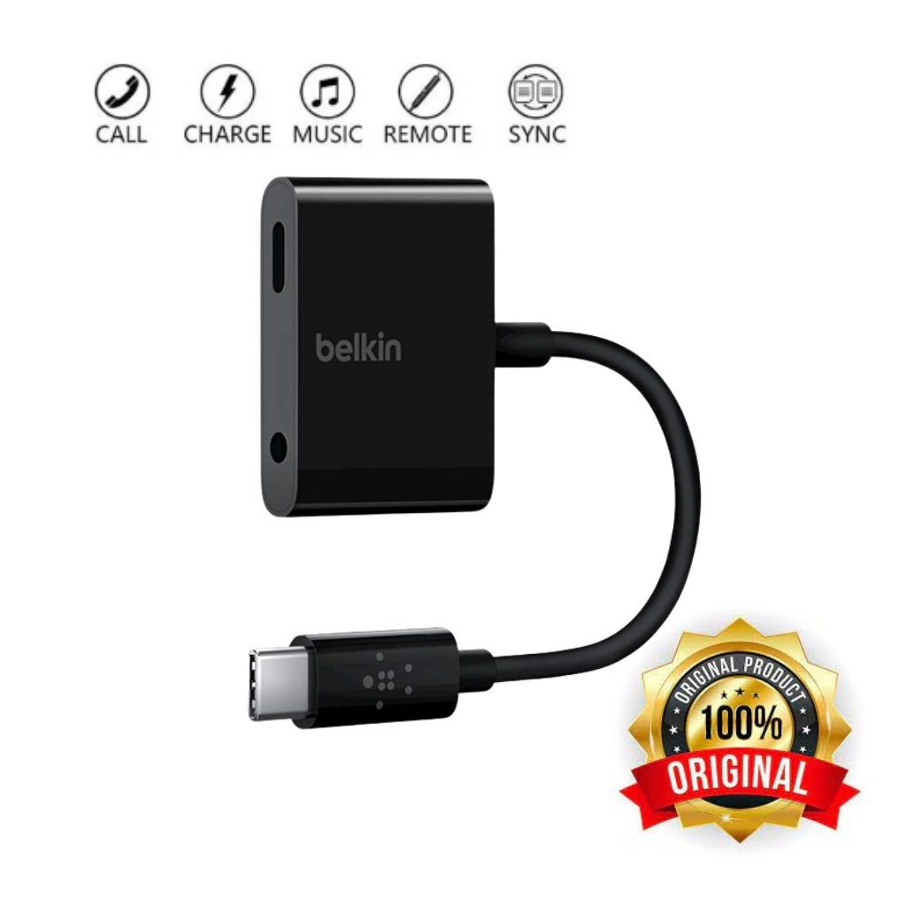 Jual Original Belkin Splitter Type C USBC + Aux Jack 3.5mm Adapter
