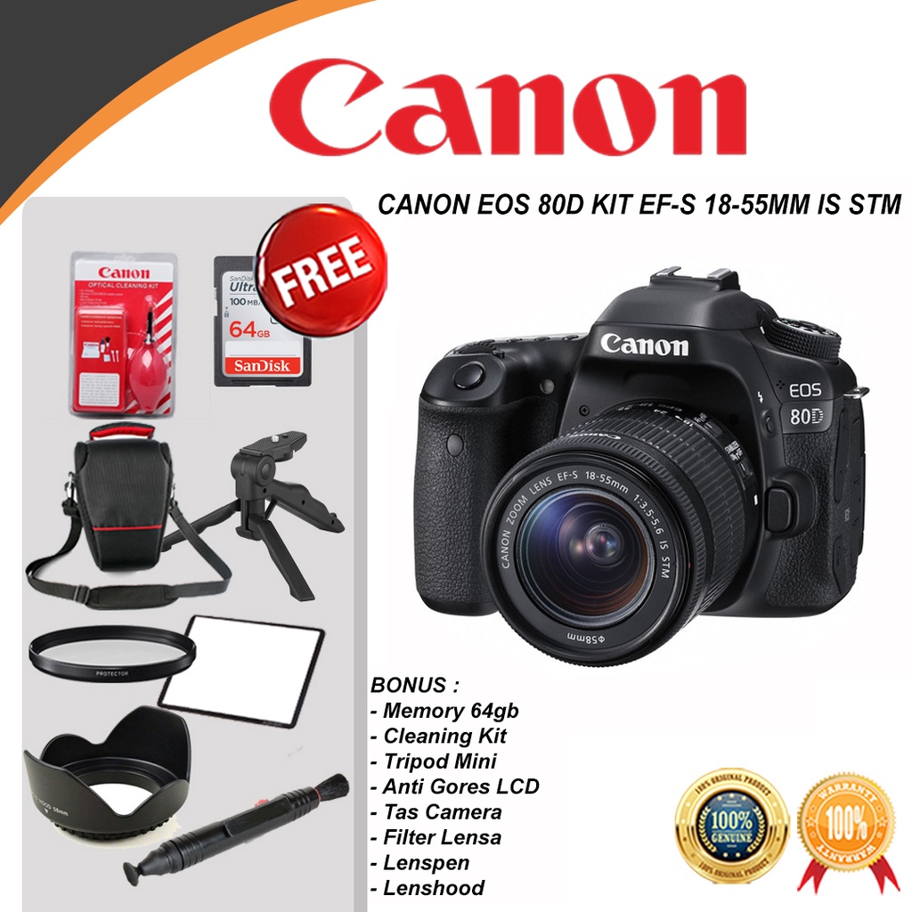 Jual CANON EOS 80D KIT EF-S 18-55MM IS STM & WIFI PAKET BONUS - CAMERA ...