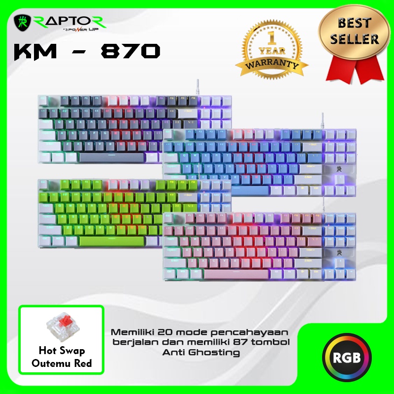 Jual Keyboard Gaming Mechanical Hotswap TKL Raptor RG-KM870 RGB Light ...