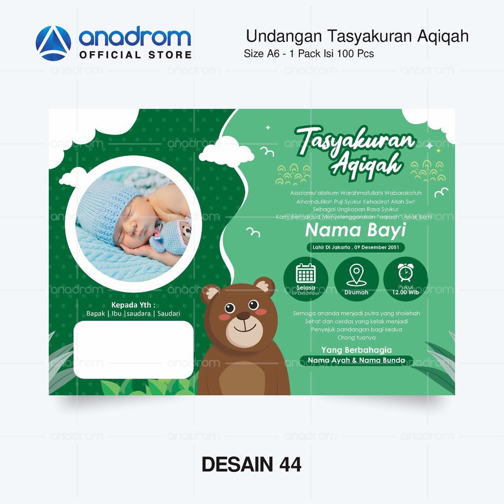 Jual Undangan Aqiqah Untuk anak Laki - Laki | 1 Paket Isi 100 PCS