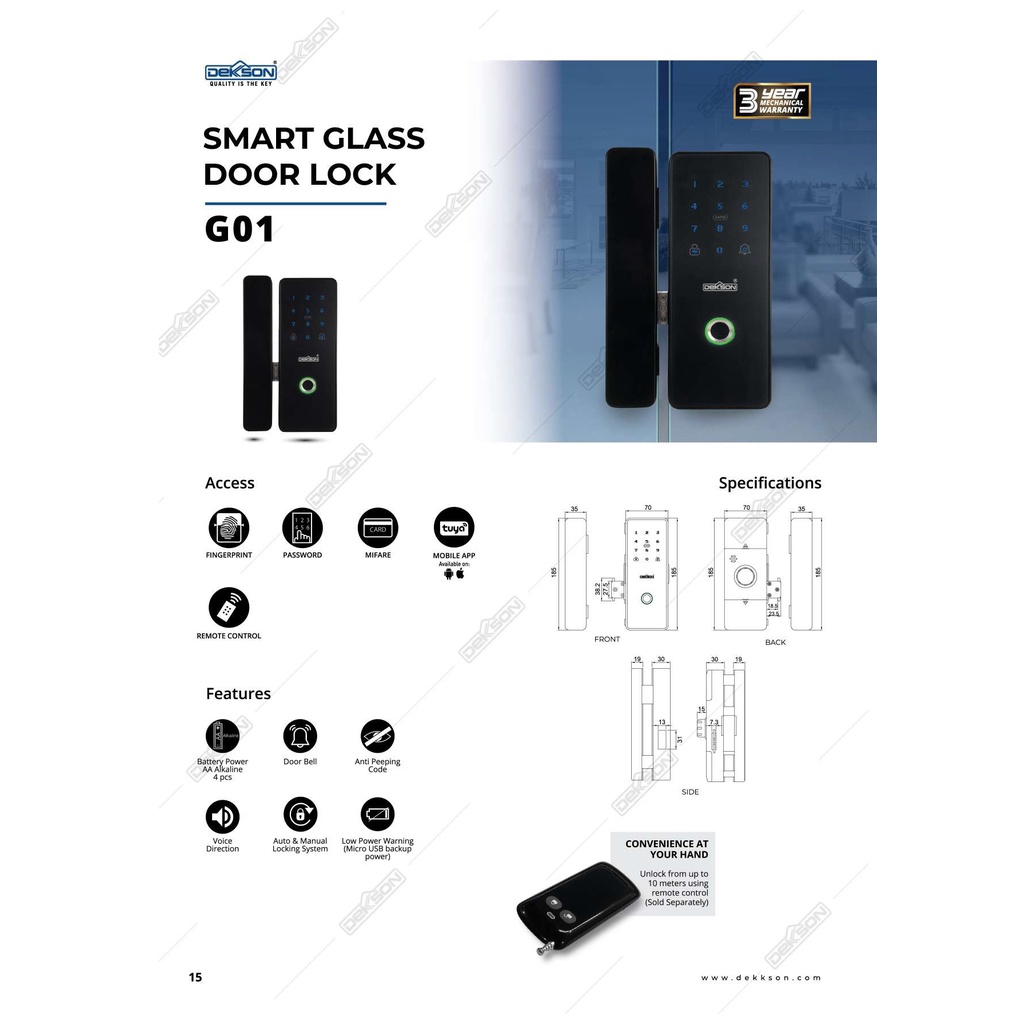 Jual Smart Glass Door Lock G01 Electronic Lock Dekkson Complete Remote