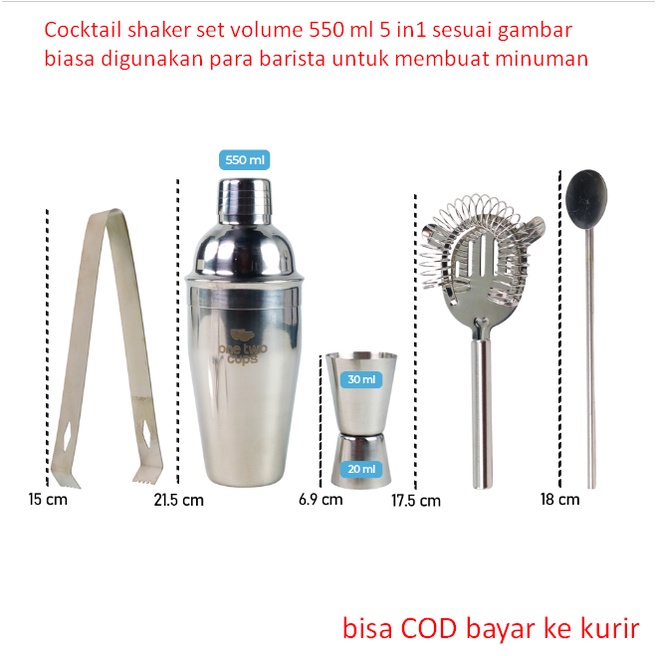 Jual Cocktail shaker set volume 550 ml 5 in1 sesuai gambar biasa
