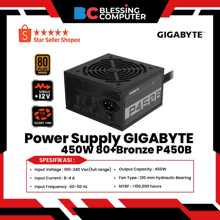 Fuente De Alimentación Gigabyte P450B, Atx 12V, 450W, 80 Plus Bronze, 100-240 Vac - V Code