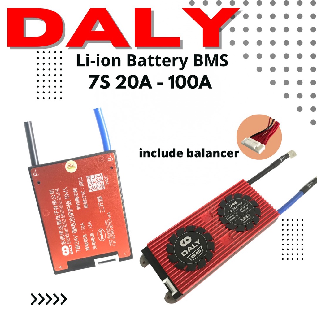 Jual DALY BMS 7S 24V Li-ion 20A, 30A, 40A, 50A, 60A, 80A, 100A | Shopee ...