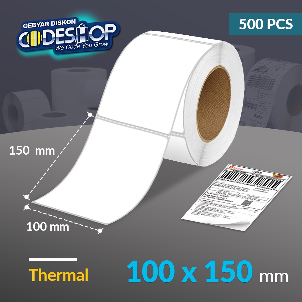 Jual Codeshop Label Thermal 100 x 150 mm A6 1 Line Core 3 Inch Isi 500 ...