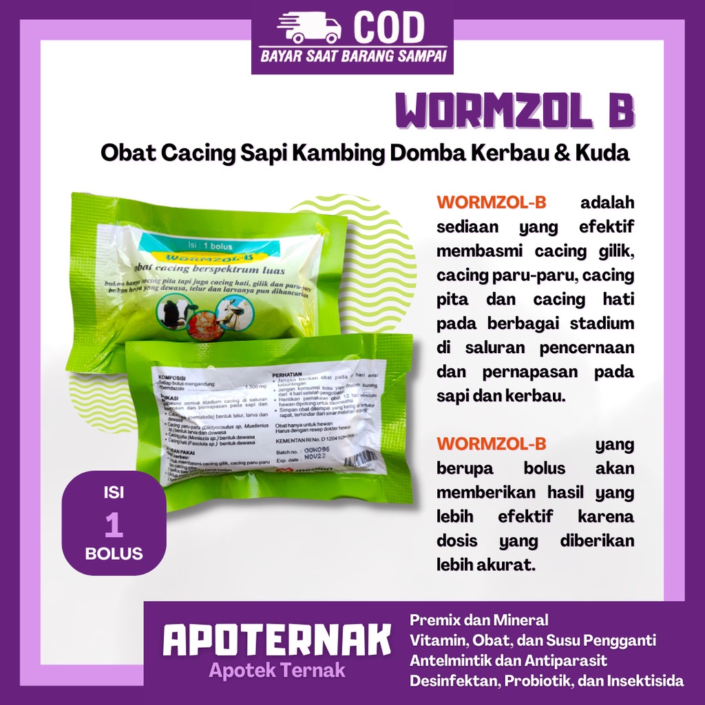 Jual WORMZOL B Sachet Isi 1 Bolus | Obat Cacing Cacingan Sapi Kambing ...