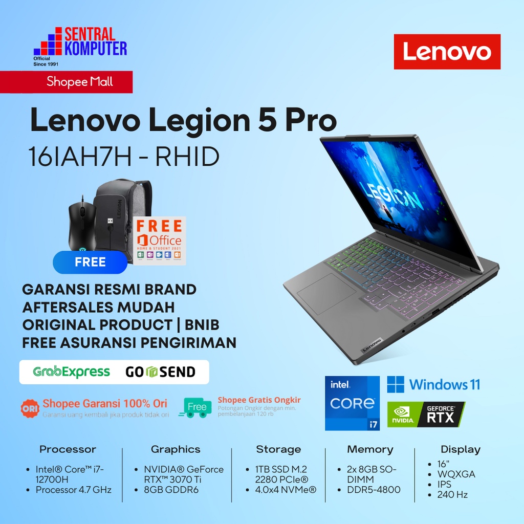 Jual Lenovo Legion 5 Pro 16IAH7H I7-12700H-RTX3070Ti-16GB-1TB SSD-Win11 ...