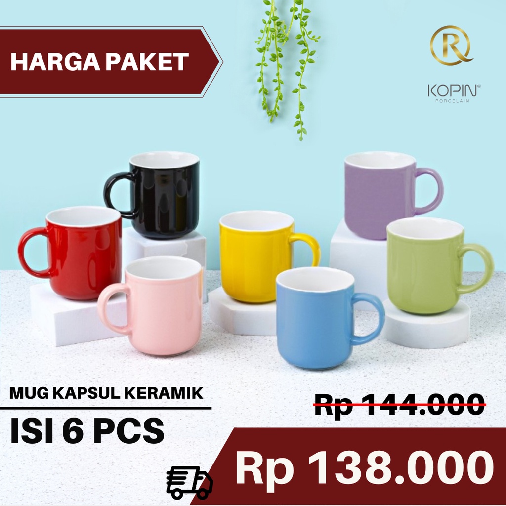 Jual Paket Isi 6pcs Cangkir Gelas Mug Keramik Kapsul 2 Warna 300ml Polos Shopee Indonesia 9938