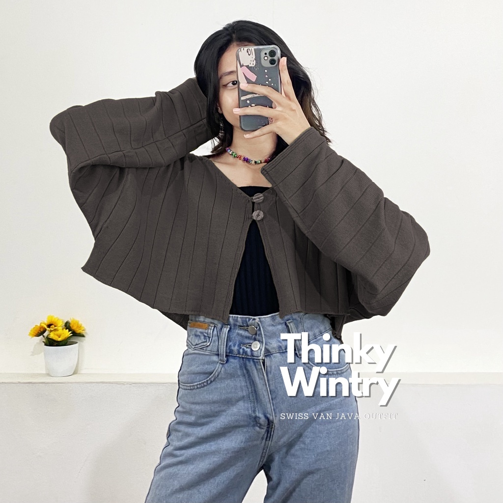 Jual ATASAN WANITA KEKINIAN OUTERWEAR CARDIGAN CROP TOP KNIT LENGAN