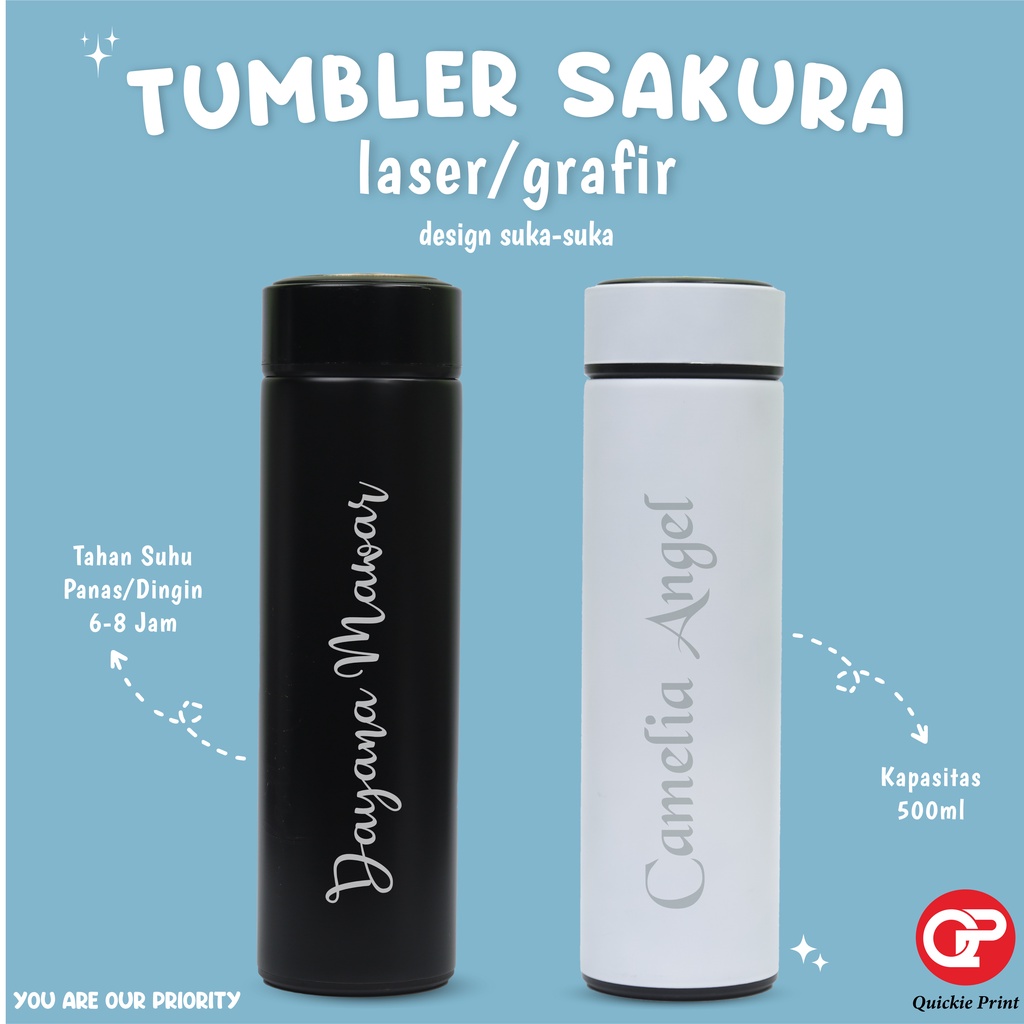 Jual Quickieprint Tumbler Custom Sakura Laser Grafir Tulisan Nama Logo Botol Minum Souvenir 3220