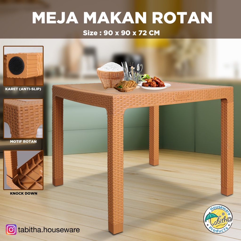 Jual Meja Makan Plastik Anyaman Rotan Tabitha | Shopee Indonesia