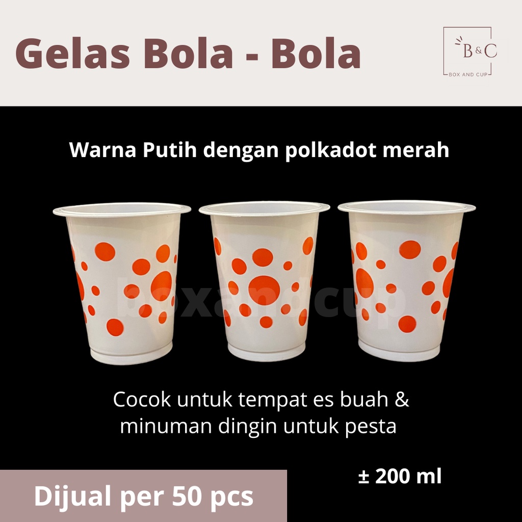 Jual Gelas Cup Plastik Motif Bola Bola Polkadot Merah Putih Susu Untuk Es Buah Pesta 0648