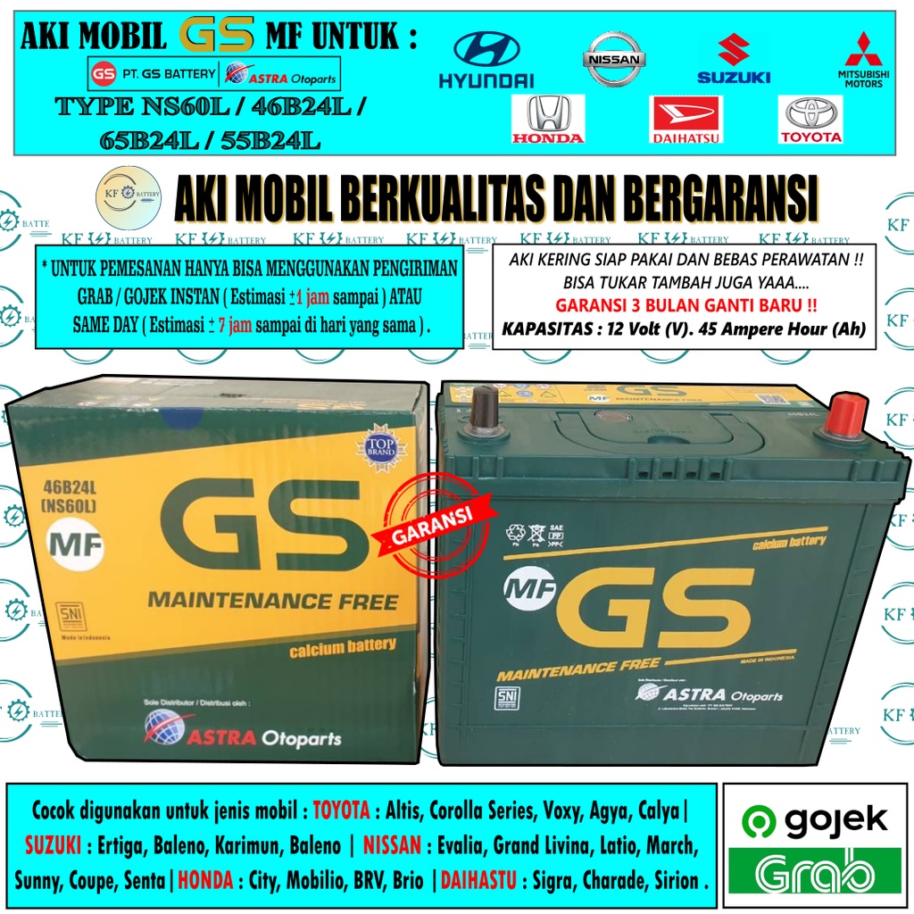 Jual AKI MOBIL HONDA CITY, COROLLA ALTIS / TWINCAM, XPANDER NS60L GS