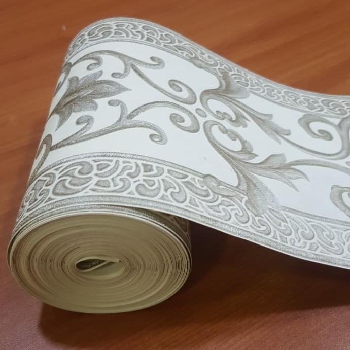 Jual Wallpaper List Border Wallpaper klasik Putih Abu2 15cm x 10m