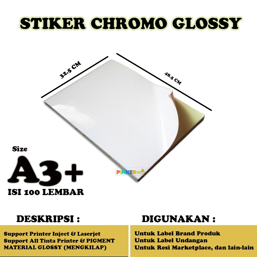 Jual Kertas Stiker A3 Plus Glossy Isi 100 Lembar Kertas Sticker