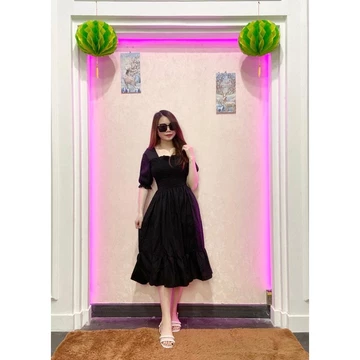 RD FASHION SMOCKED DRESS Gaun Musim Panas Kasual Baru Lengan Pendek Smocked Dress Lipit Bunga