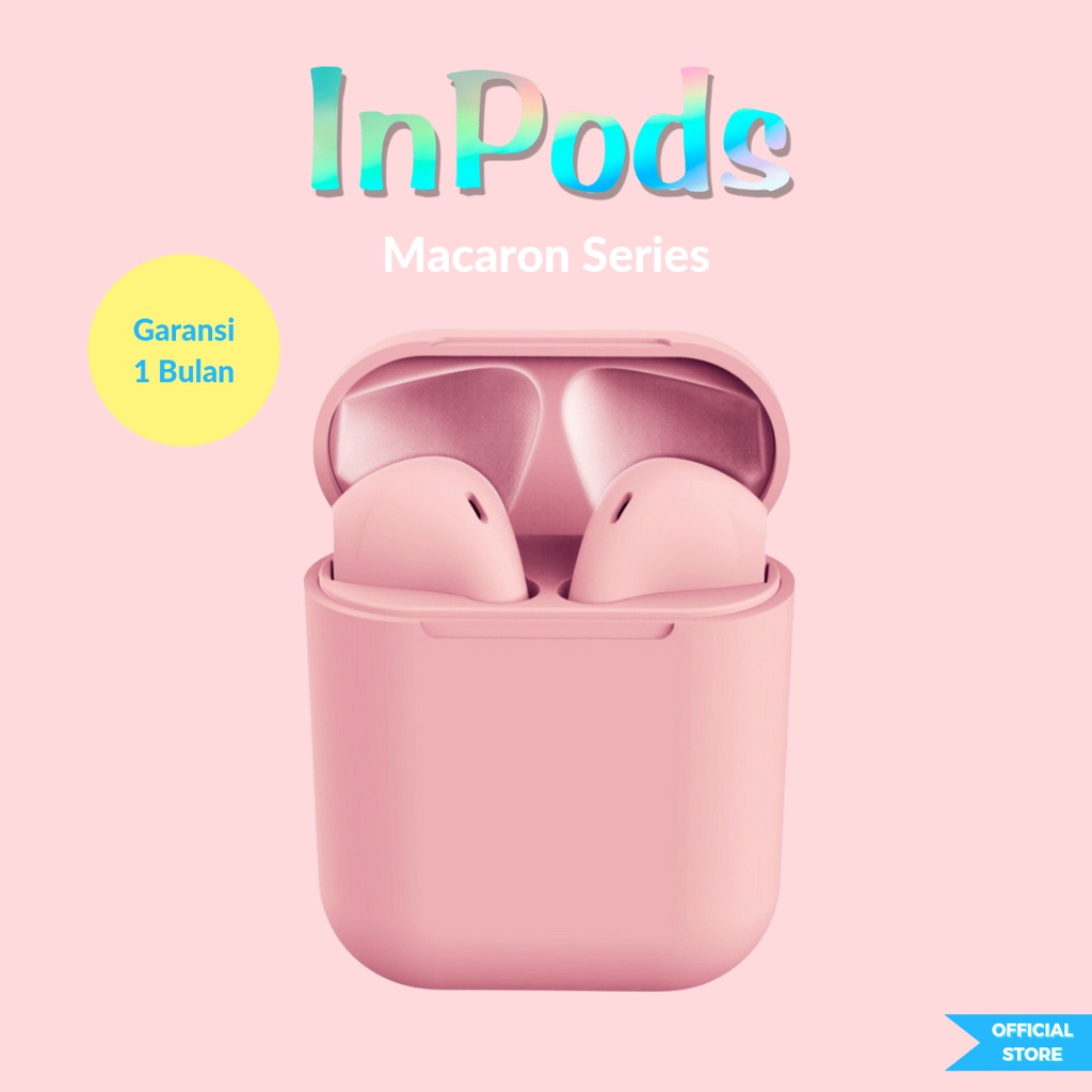 OFFICIAL InPods 12 Pink Headset TWS Earphone Android IOS Wireless  Macaron Tanpa Kabel