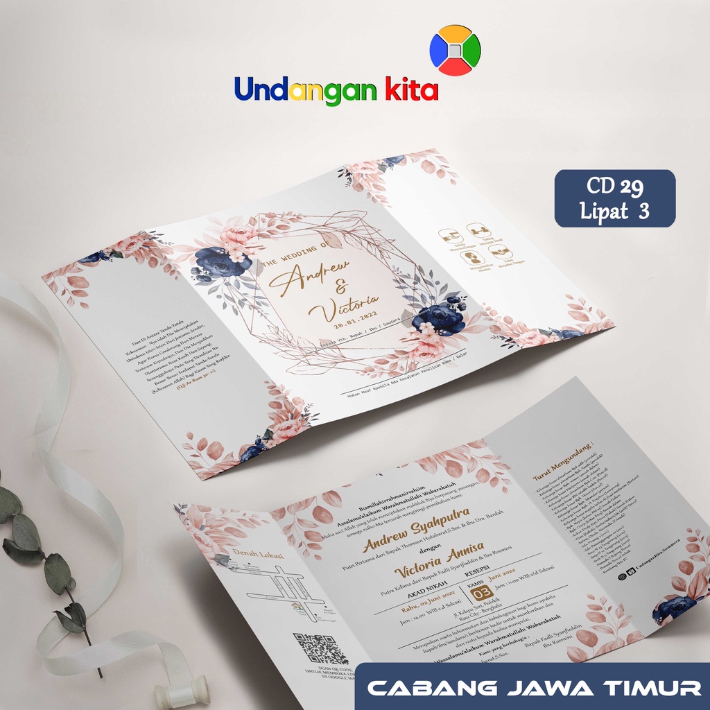 Jual Undangan Pernikahan Jasmine Gliter Code Series Lipat 3 Undangan