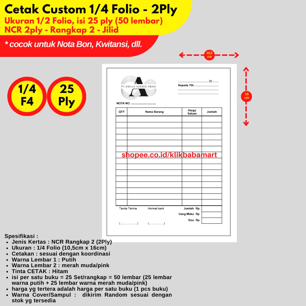 Jual Cetak Custom Kertas Ncr Folio Rangkap Ply Shopee Indonesia