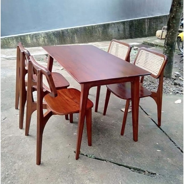 Jual Meja Makan Kursi Set Kayu Jati Rotan Modern Retro Minimalis