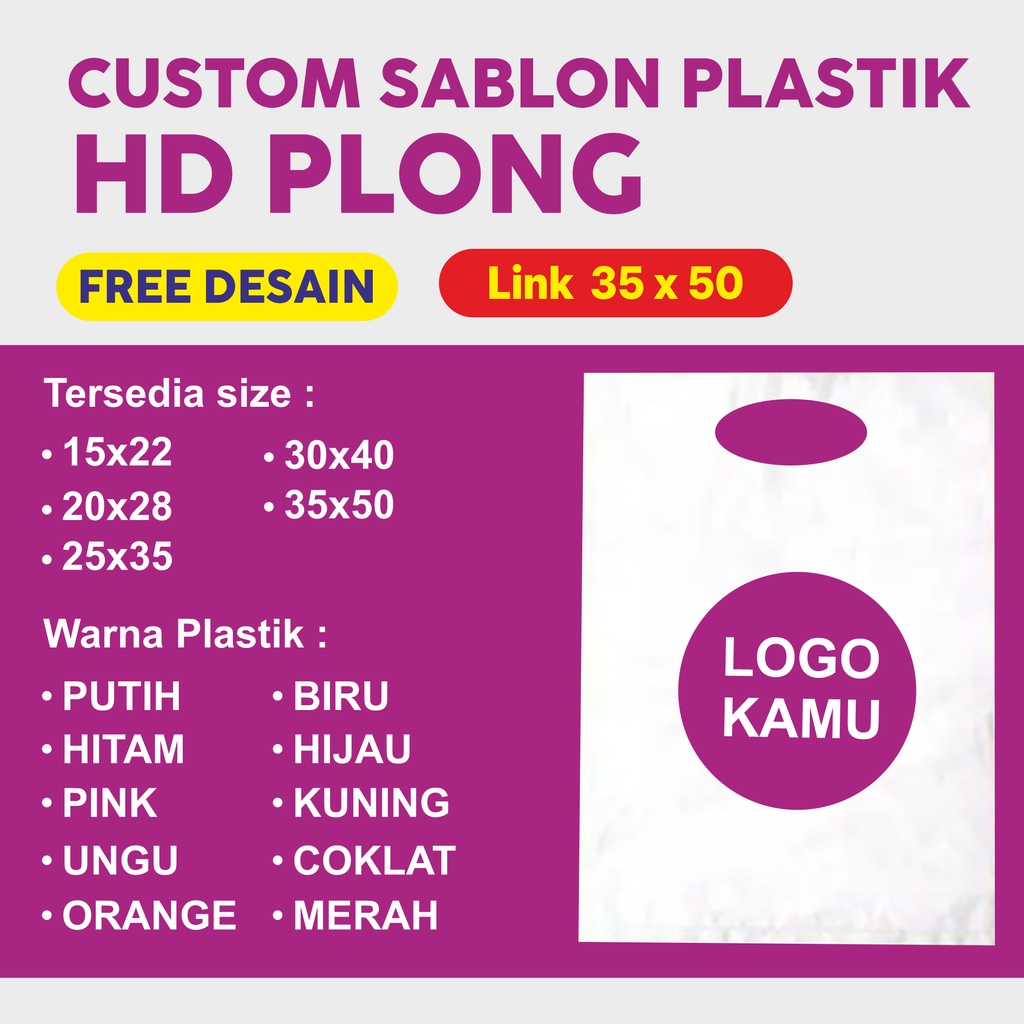 Jual Custom Sablon Plastik Hd Plong 35 X 50 Free Desain Admo Packaging Shopee Indonesia 5618