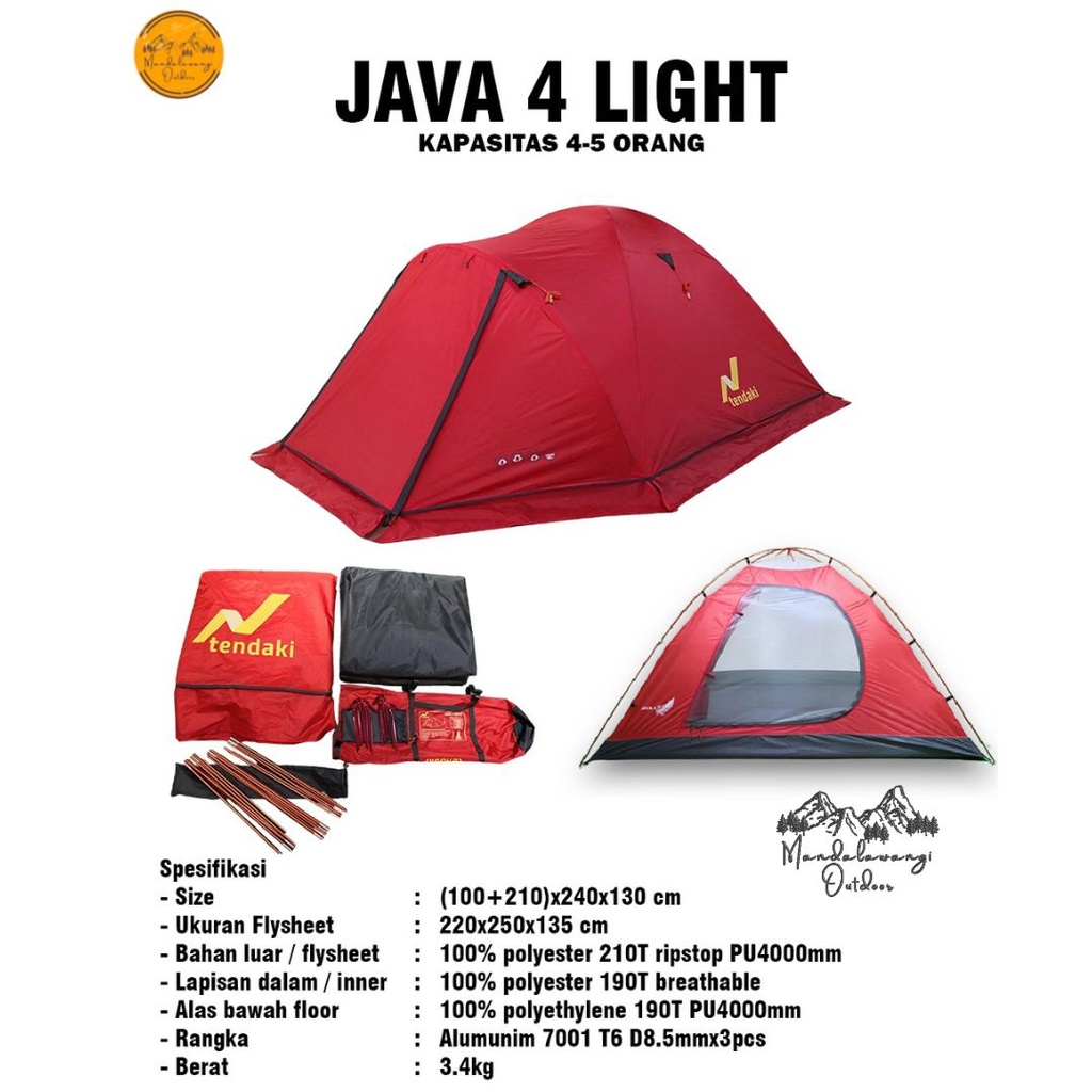 Jual TENDA CAMPING TENDAKI JAVA 4 LIGHT FRAME ALLOY KAPASITAS 4 - 5 ...